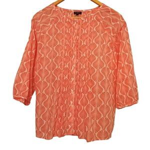 Talbots 100% cotton lightweight  button down shirt orange and white